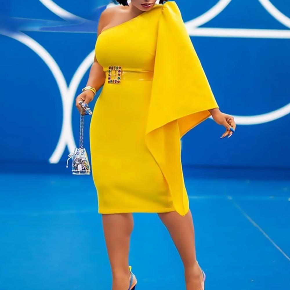 One Shoulder High Waist Plus Sizes Sexy Women Dresses-STYLEGOING