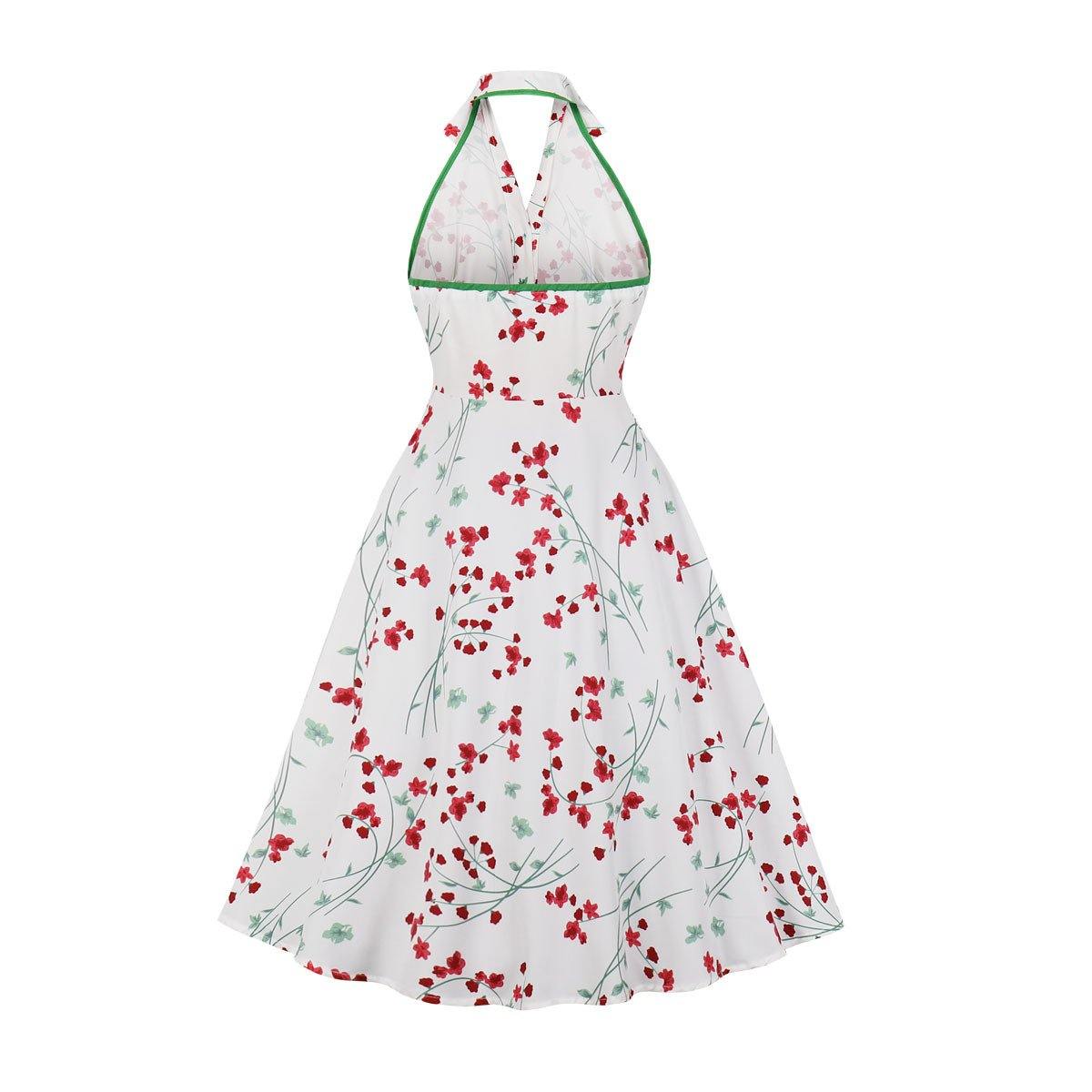 Halter Backless Floral Print Midi Length Dresses-STYLEGOING