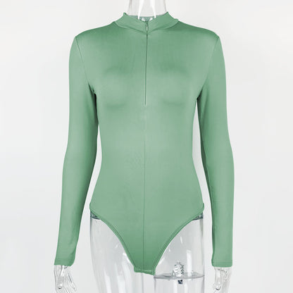 Sexy Fashion Long Sleeves Zipper Tight Jumpsuits Shirts