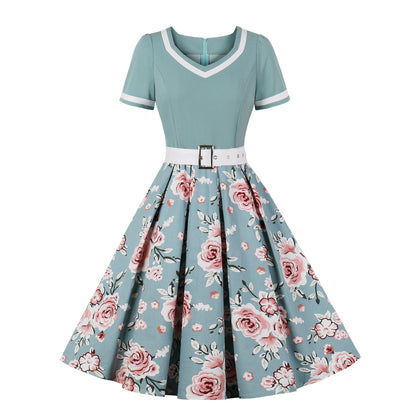 Retro Floral Print Ball Dresses
