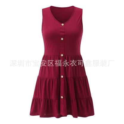 Summer Button Sleeves Daily Dresses