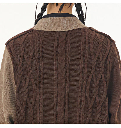 Vintage Contrast Design Long Knitted Coats