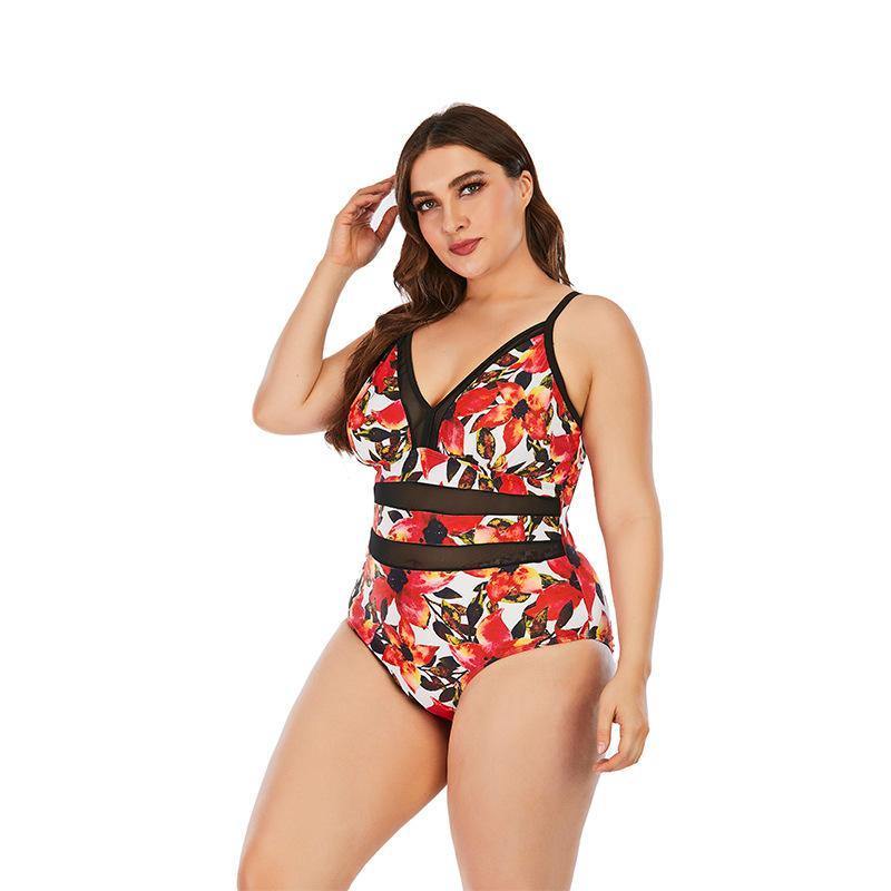 Floral Print Plus Sizes Conserved Swiming Suits-STYLEGOING