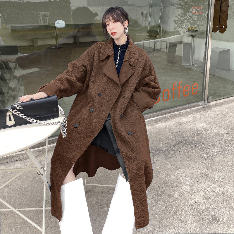 Luxury Plus Sizes Sherpa Peach Velvet Warm Winter Overcoat