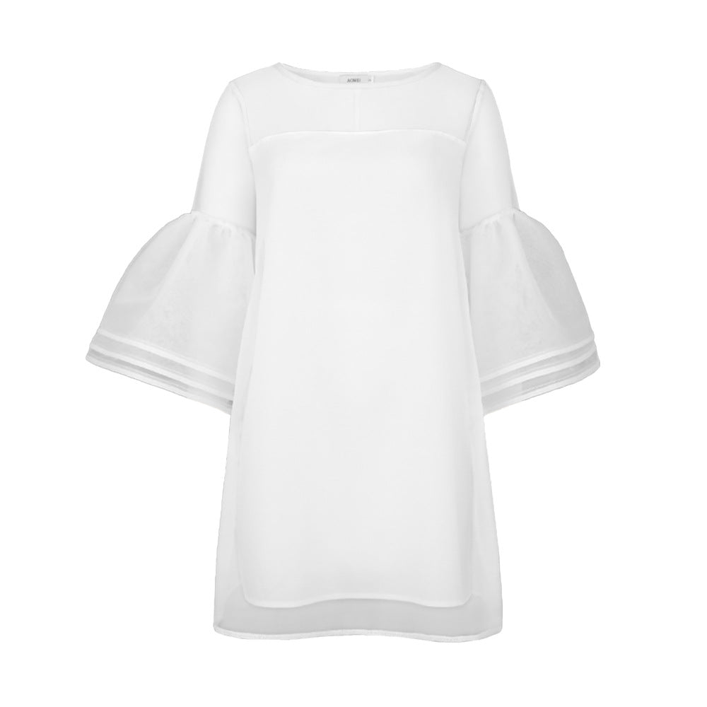 Sweety Tulle See Through Trumpet Sleeves Short White Plus Sizes Dresses