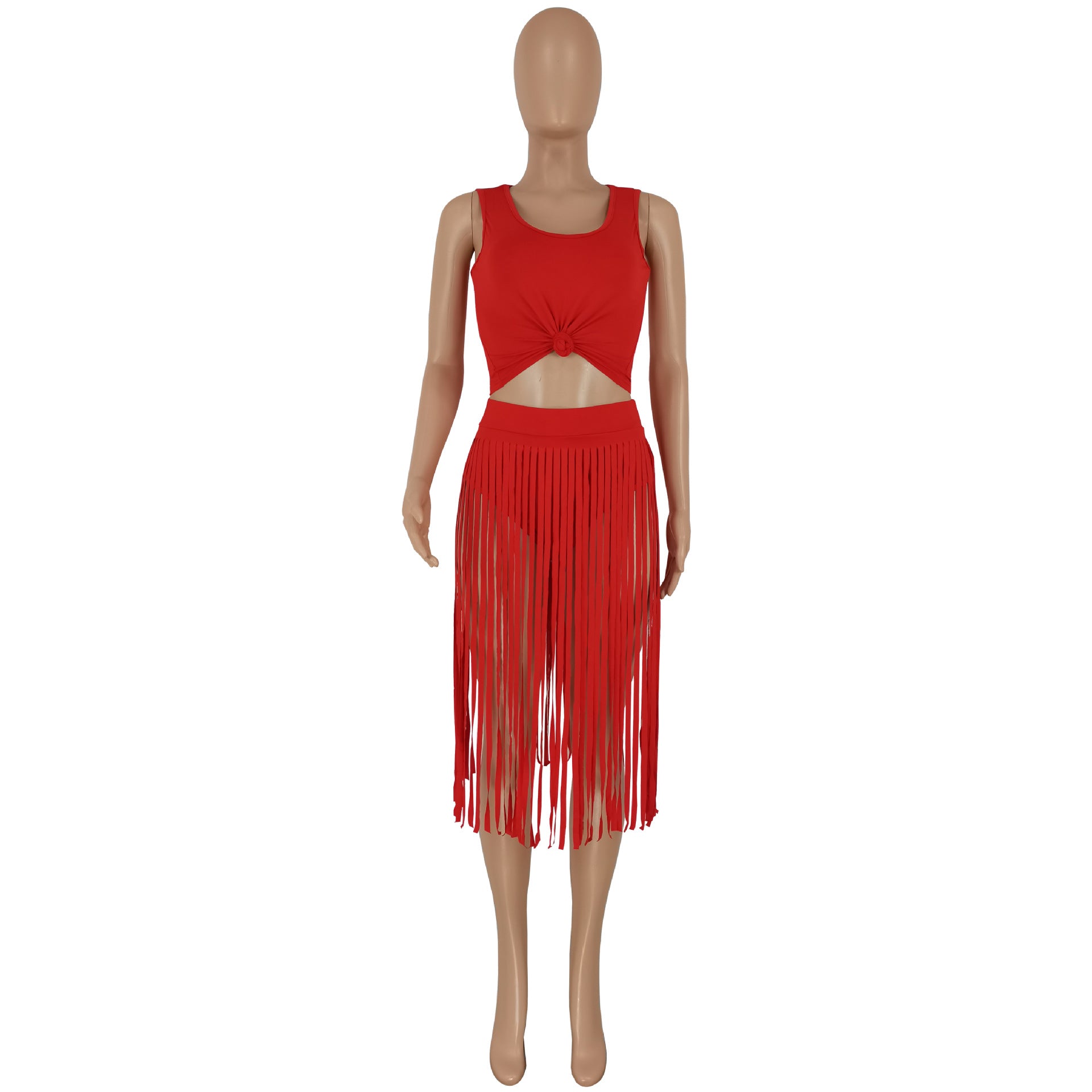 Sexy Tassels Two Pieces Tops and Skirts Set