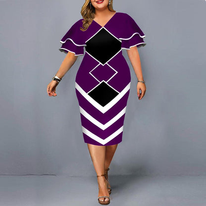 Women Plus Sizes Print Fall Dresses-STYLEGOING