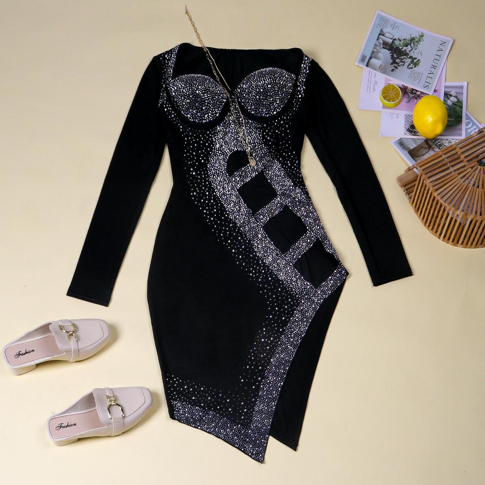 Sexy Long Sleeves Diamond Night Club Dresses-STYLEGOING