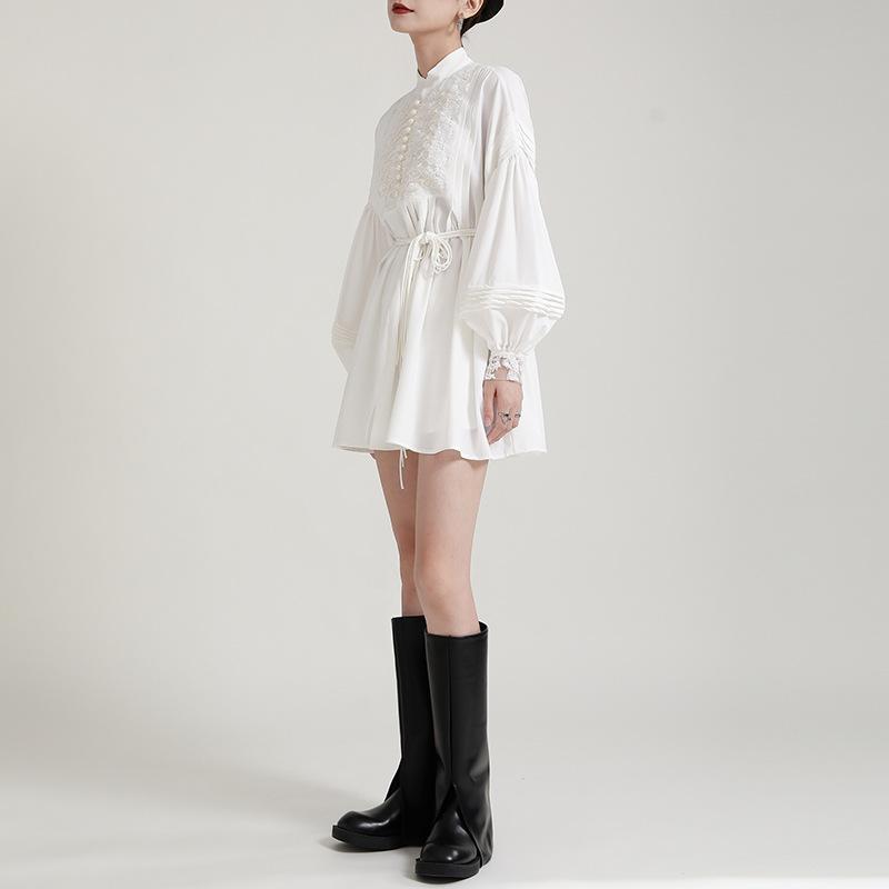 Luxury White Embroidery Fall Women Mini Dresses