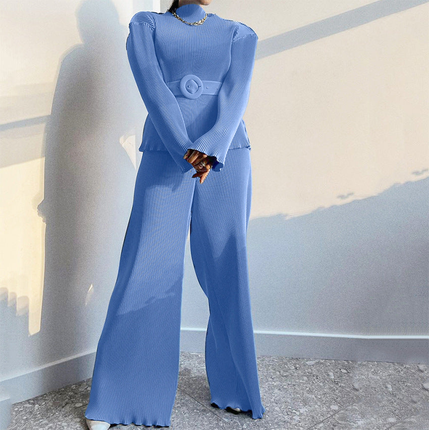 Luxury Spring Stand Collar Women Suits with Belt