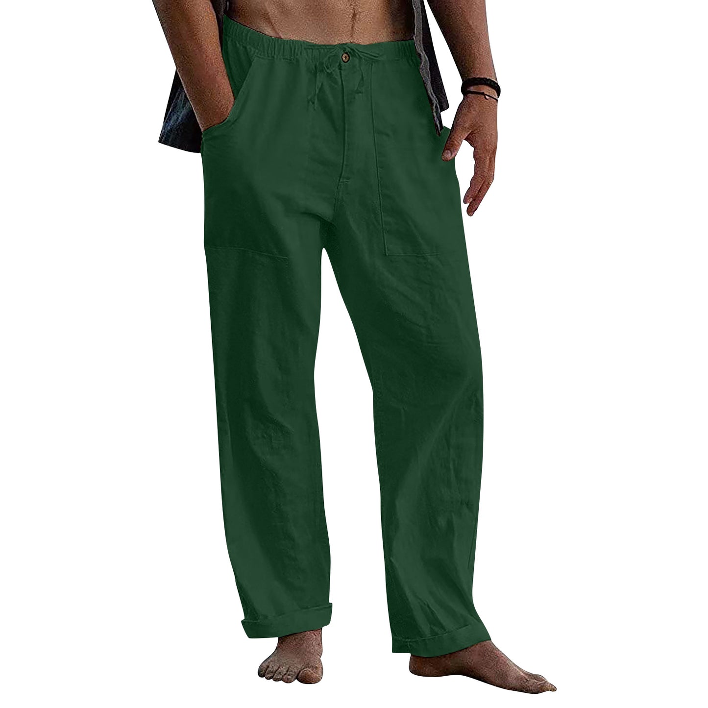 Casual Linen Men's Summer Beach Pants with Elastic Waist