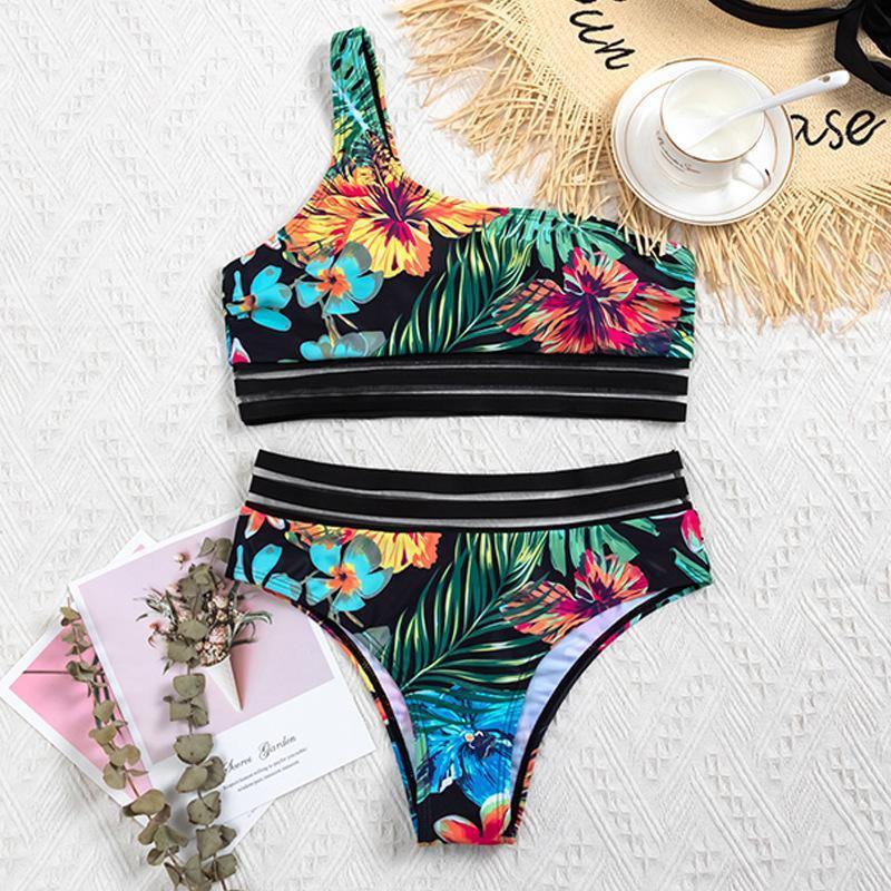 Fashion New Gree Leaf Print Takini Swimsuits-STYLEGOING