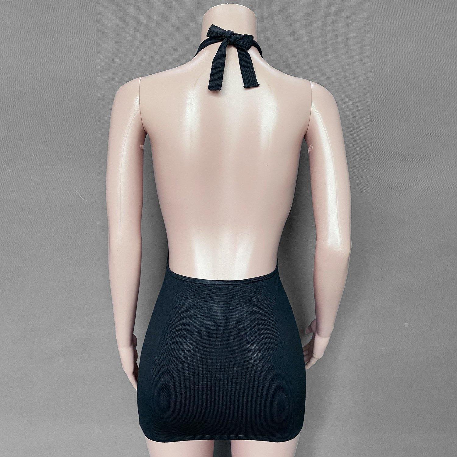 Holiday Sheath Halter Knitting Dresses-STYLEGOING