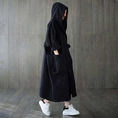 Casual Plus Sizes Long Hoody Trenchcoat-STYLEGOING