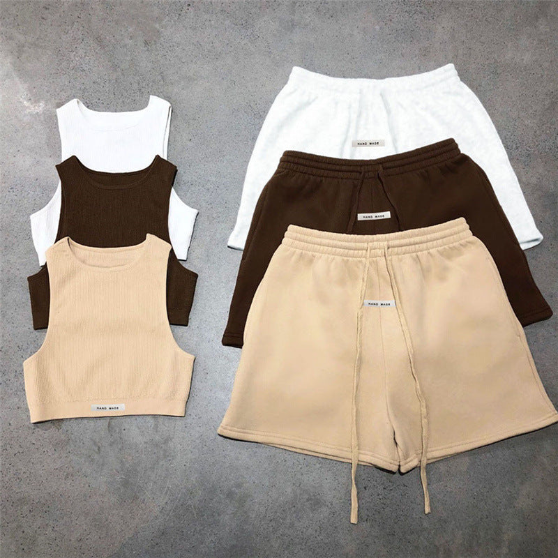 Summer Casual Sleeveless Shorts and Midriff Baring Tops