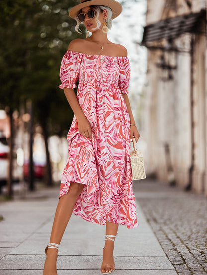 Casual Off The Shoulder Floral Print Summer Dresses