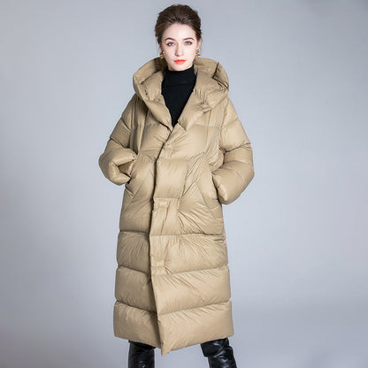 Winter Warm Apricot Down Coats with Hoodies for Women