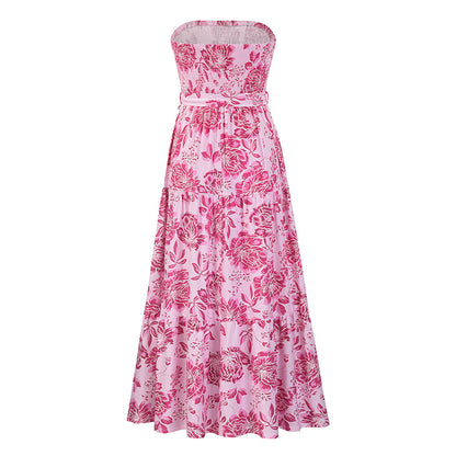 Sexy Summer Strapless Lace Up Long Maxi Dresses