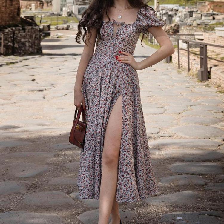 Summer Short Sleeves Floral Dresses-STYLEGOING