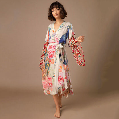 Peacock Print Kimono Beachwear Cover Ups