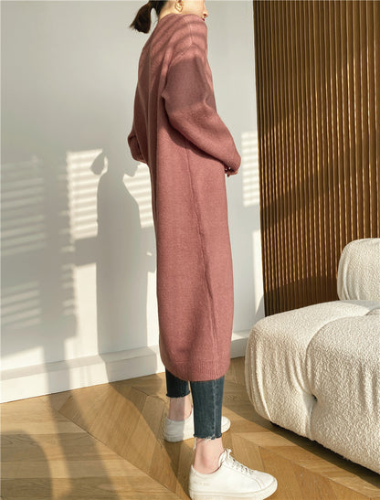 Warm Knitting Split Design Pullover Long Dresses