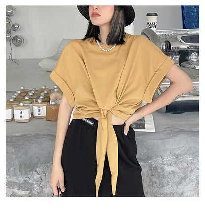 Women Summer Short Sleeves Loose Short T Shirts-STYLEGOING