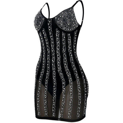 Sexy Women See Through Rhinestone Night Party Dresses-STYLEGOING