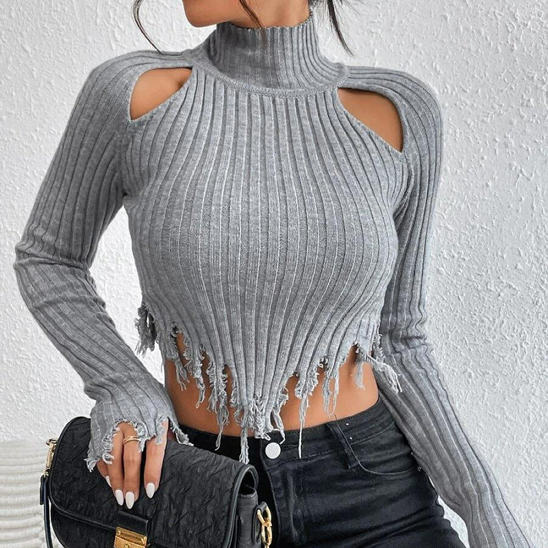 Sexy Long Sleeves Turtleneck Middriff Knitted Sweater