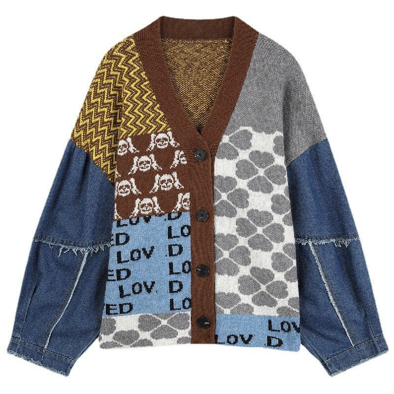 Contrast Colors Designed Women Knitting Sweater Cardigans