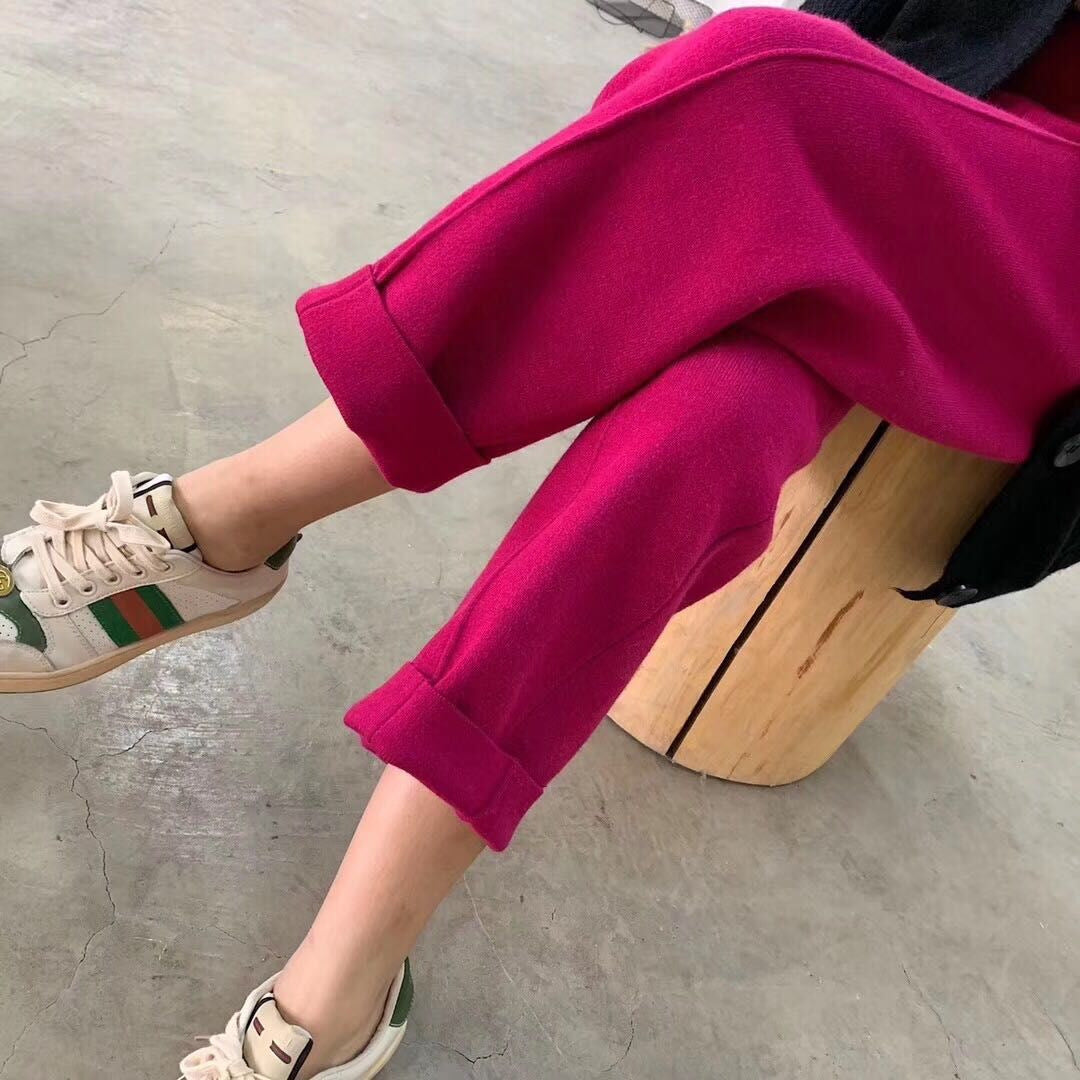Casual High Waist Winter Knitting Harem Wide Legs Pants