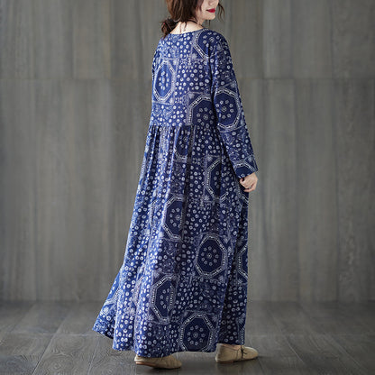 Vintage Plus Sizes Long Sleeves Blue Fall Dresses