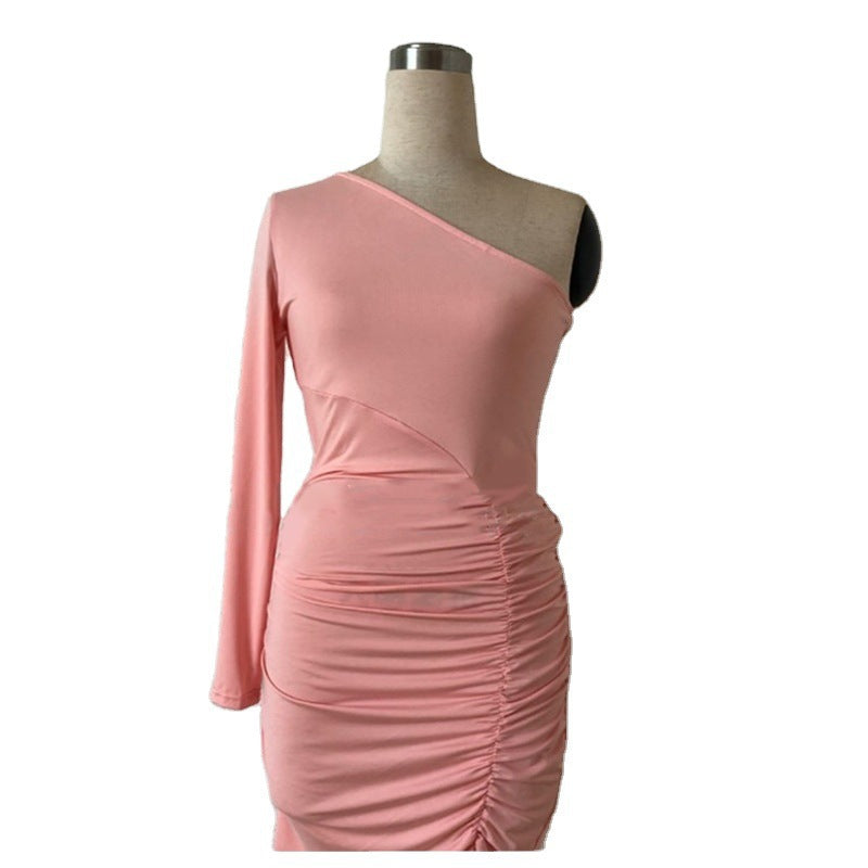 Sexy One Shoulder Pleated Hot Mini Dresses