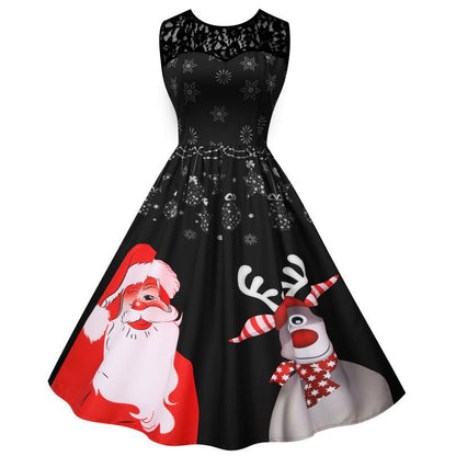 Merry Christmas Fashion Women Lace Sleeves Dresses