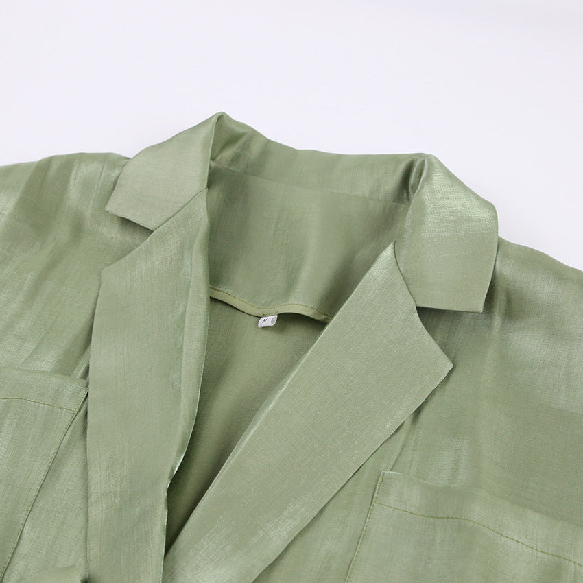 Casual Satin Women Long Sleeves Shirts and Wide Leg Pants