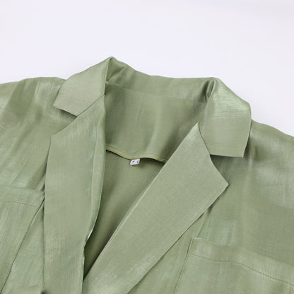 Casual Satin Women Long Sleeves Shirts and Wide Leg Pants
