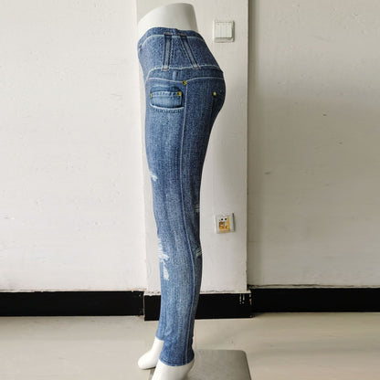 Sexy Denim Yoga Running Legging Pants for Women