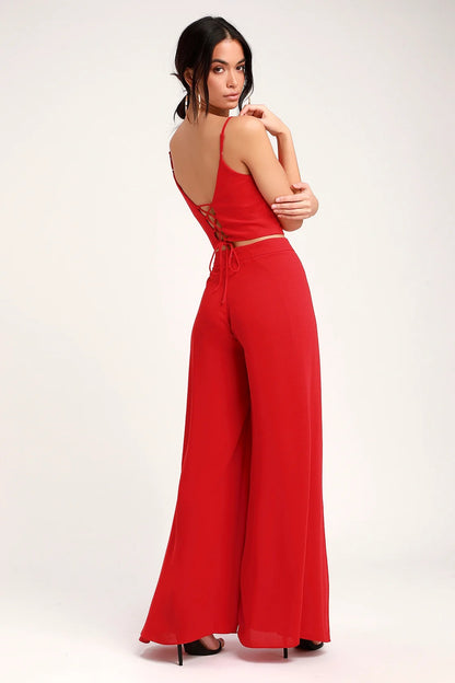 Sexy Women Summer High Waist Tops and Wide Leg Pants