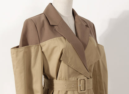 Designed Khaki Color Women Fall Trenchcoat