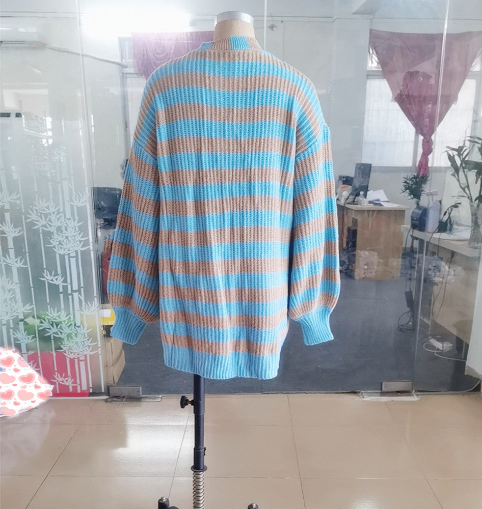 Women Striped Knitting Cardigan Sweaters