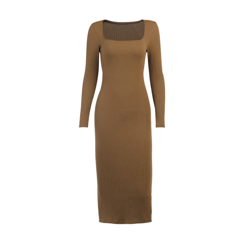 Sexy Square Neckline Long Sleeves Knitting Long Dresses