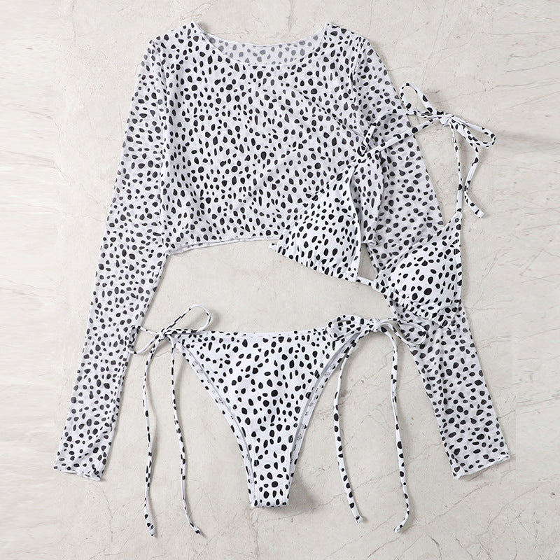 Sexy Long Sleeves Leopard Three Pieces Women Bikinis Swimwear