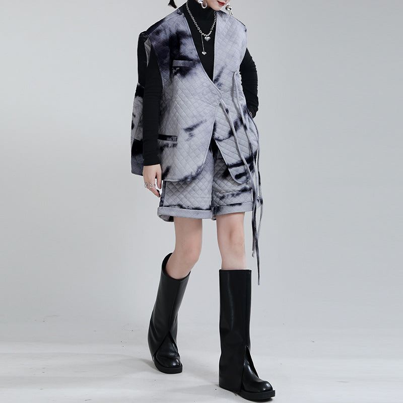 Water Ink Dyed Cotton Winter Vest and Short Pants
