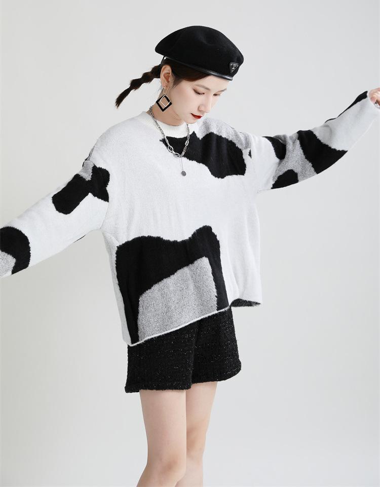 Casual Cow Round Neck Knitting Women Sweaters