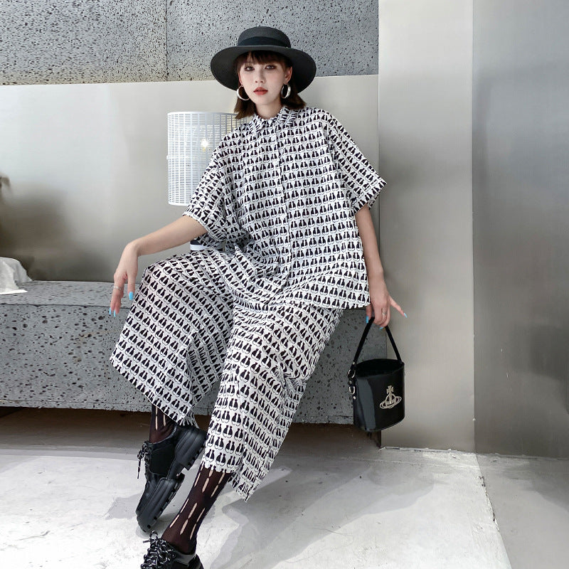 Vintage Summer Short Sleeves Shirts & Wide Legs Pats