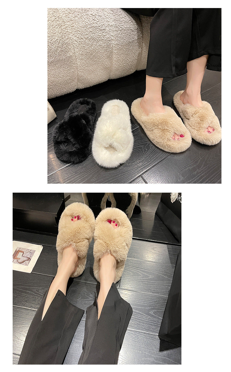 Crossed Plush Winter Slippers for Women