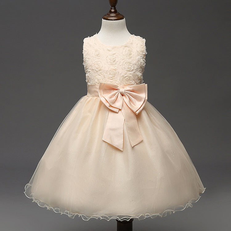 3D Rose Flower Princess Girls Dresses