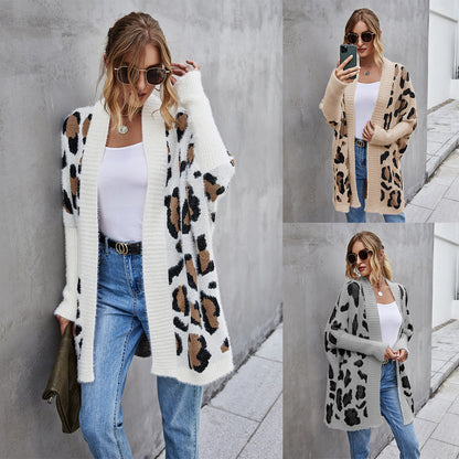 Fashion Leopard Women Knitted Cardigan Sweaters