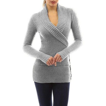 Fall/winter V Neck Tight Sweaters-STYLEGOING