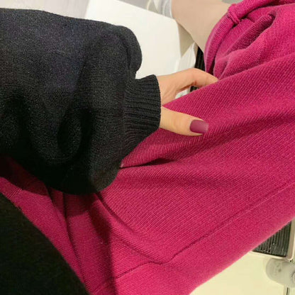 Casual High Waist Winter Knitting Harem Wide Legs Pants