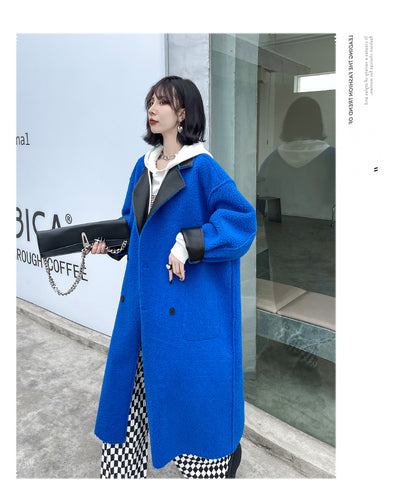 Reversible Leather Fur Thicken Winter Blazer Long Overcoat